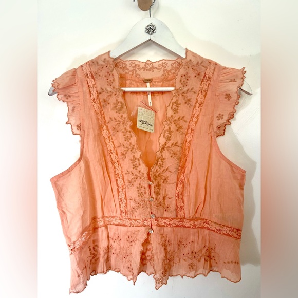 Free People Tops - Free People Peach Embroidered Day Dreamer Top